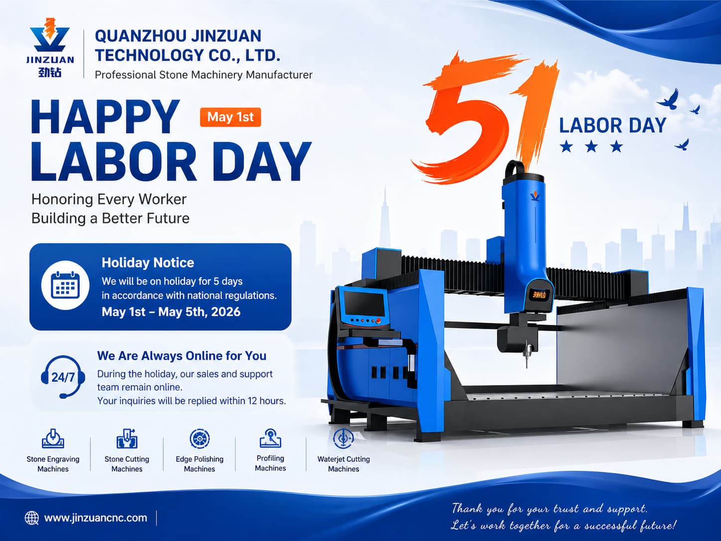 Quanzhou Jinzuan Technology Co., Ltd. Announces Labor Day Holiday Schedule with Continuous Global Support